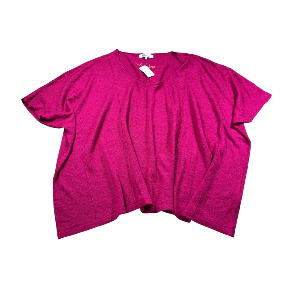 NWT My Tribe Hot Pink Lightweight‎ Knit V-Neck Top Size Small